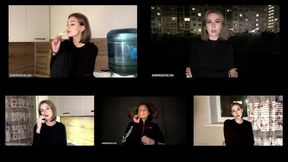 5-6 Lesya is smoking all white Winston cigarettes in the kitchen & on the street using matches (5 scenes) 4K resolution (iPhone)
