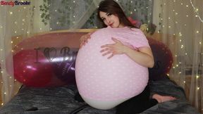 Belly Inflating In Pink Polka Dot Dress With Weather Balloon