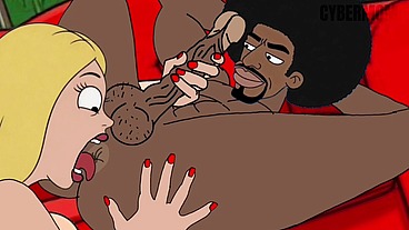 Black Plumber Fucks Married Housewife Behind Her Cuckold Husband's Back. Cartoon Wife Blowjob, Lick Asshole, suck balls