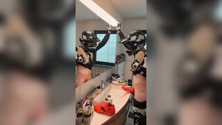 Mx Fellow porks his Nike trainers in front of the mirror and spunks