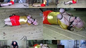 Creully breast bound & hogtied in thin leather cords (MP4 SD 3500kbps)