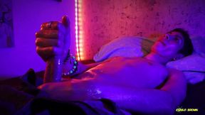hot skinny twink magic c jerking his big cock with oil shooting a thick cum load