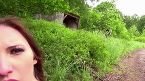 Horny brunette gets her pussy smashed outdoor