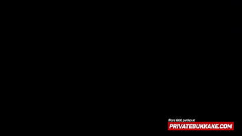 Bukkake loving slut gets cum showered