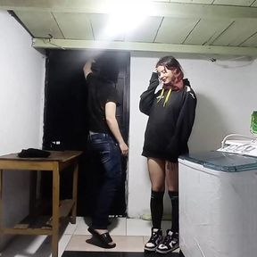 Fuck my horny stepsister while she washes our clothes on the terrace - Porn in Spanish