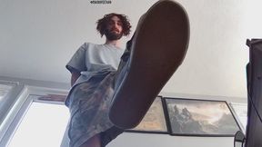 Giant master stomps you with shoes, socks, and barefeet!