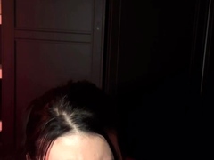 Dark haired amateur blowjob and handjob in fake taxi