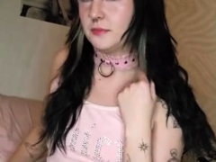 Amateur busty brunette masturbates and does hand job
