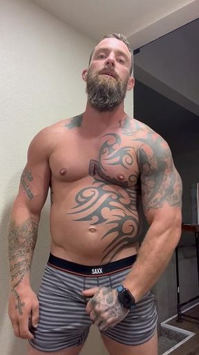 Tattooed Viking Flexes While Stroking for You