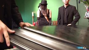 During group sex blonde and brunette milfs get a tit cumshot on their fake boobs