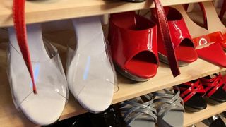 High Heels Masturbation and Cum on Clear Mules