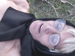 Nylon granny loves outdoor screw and facial