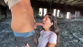 Sneaky slut takes it in the ass at abandoned factory