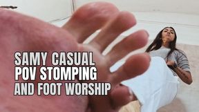 Samy POV casual stomping and foot worship