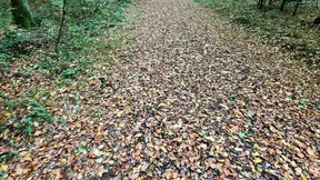 Barefoot MILF gets her tits slapped in the woods