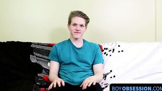 Interviewed and roughheeled down by a blonde twink with a fat ass