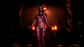 Skinny untamed succubus tempts you with erotic belly dance in the dungeon