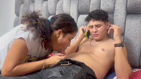 I FUCK MY STEPBROTHER WHILE TALKING TO HIS GIRLFRIEND