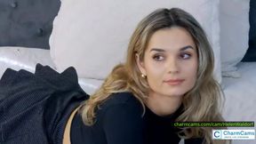 HelenWaldorf Bedtime Tease Blonde Hair, Skirt Lift, Thigh High Invitation for Roleplay Cam