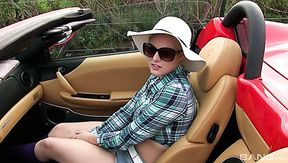 Blonde busty young cutie in the car picked up for a quickie