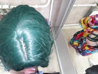 Busty stepmom with a huge ass climbed into the closet for some clothes and got stuck and stepson came to aid and instantly gave her triple rescue in all her holes