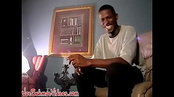 Super hot ebony amateur makes his cock spray jizz