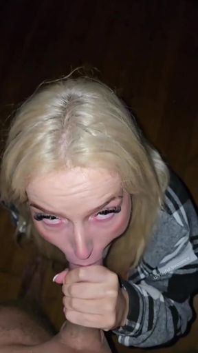 Amateur teen babe swallows her own cum after a hot blowjob session