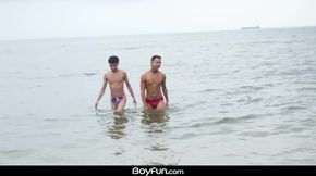 Gorgeous bareback twinks flip fuck after beach gangbang cum explosion