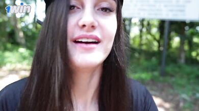 Busty brunette showing off and giving a blowjob on the avenue | Victoria RC | LP Produções