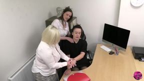 Watch Lacey Starr & Kayleigh Davis in hot lesbian threesome action in the office