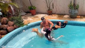 kinky mary gets wild in the pool: pee play, girl kissing, oral & wet threesome