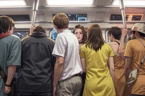 Three gorgeous futas with giant cocks fuck you on the subway and cum right in your mouth. FOV. POV