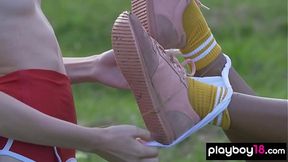 Nirmala and her Russian lesbian friend enjoy badminton naked
