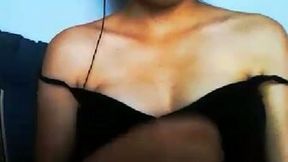 Lewd amateur brunette chick flashed her suckable titties on webcam