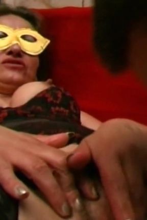 Threesome Sex for Busty Masked MILF Fucked and Cumshot in Hairy Pussy and Ass by Two Amateur Cocks