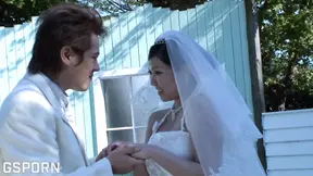 Sexy Japanese bride gets fucked hard in her wet pussy