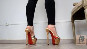 (545) Shoe Collection: Barefoot in Red Sole Platfom Mules and Leggings - Dame Olga (4K, MP4)