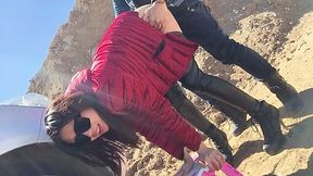 Leggy chick in sunglasses shamelessly fucks doggy outdoors