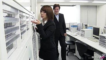 Japanese Secretary in Pantyhose with Big natural Saggy Tits Seduce to Fuck by Co-Worker in Office at Uncensored JAV