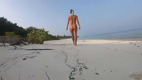 Blonde Solo Female's Nudist Walk on the Beach