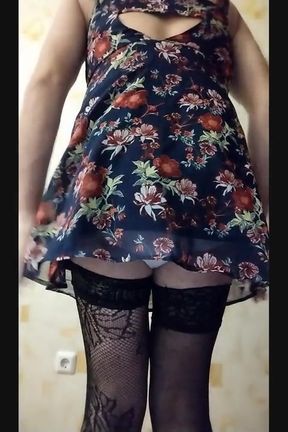 Crossdresser in summer dress showing panties