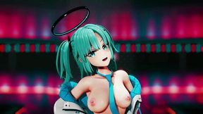 hayase yuuka hentai blue archive no bra dance queencard mmd 3d clear blue hair