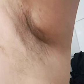 Wife has a lot of hair on her pussy, her armpits are growing hair and she shows her adorable tits