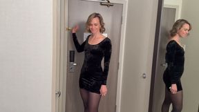 Horny Wife Walks in and Instantly Fucks Her Husband and His Friend While Still Wearing Her Dress Then Begs for a Double Facial
