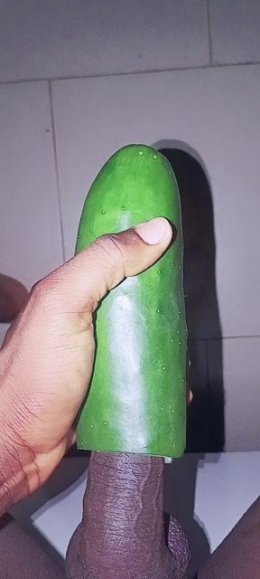 Black dick fuck a cucumber cum