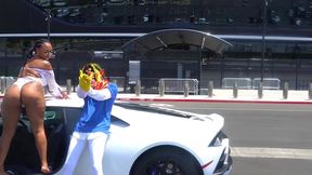 porsha carrera sucks in front of football stadium