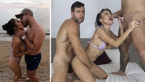 Thai beauty gets picked up at beach and joins amateur FFM threesome