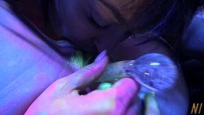 home party with dildo - lola shine and stacy bloom lesbian fun.