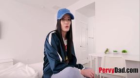 Curvy teen Mercedes Mac worships old dick at family camping trip