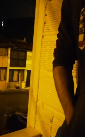 Jerking off out of my house with cars passing by